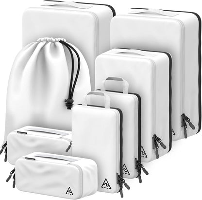 Compression Packing Bags Cubes Set with HybridMax Double-Capacity Design - Packing Cubes for Travel Compression to Maximize Limited Luggage Space, White