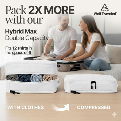 Compression Packing Bags Cubes Set with HybridMax Double-Capacity Design - Packing Cubes for Travel Compression to Maximize Limited Luggage Space, White