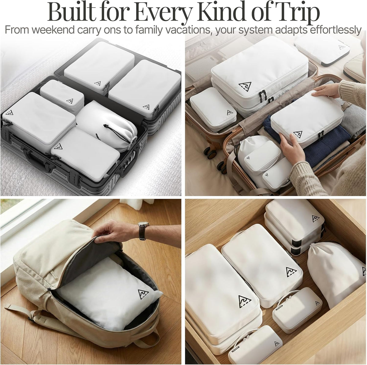 Compression Packing Bags Cubes Set with HybridMax Double-Capacity Design - Packing Cubes for Travel Compression to Maximize Limited Luggage Space, White