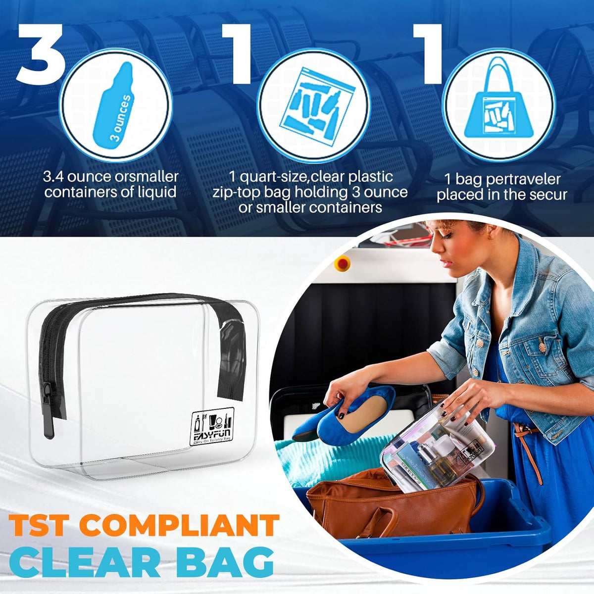 Toiletry Bag 2pcs TSA Approved Travel Clear Toiletry Bag for Men and Women Travel Accessories Quart Size Toiletries Cosmetic Pouch Makeup Bags