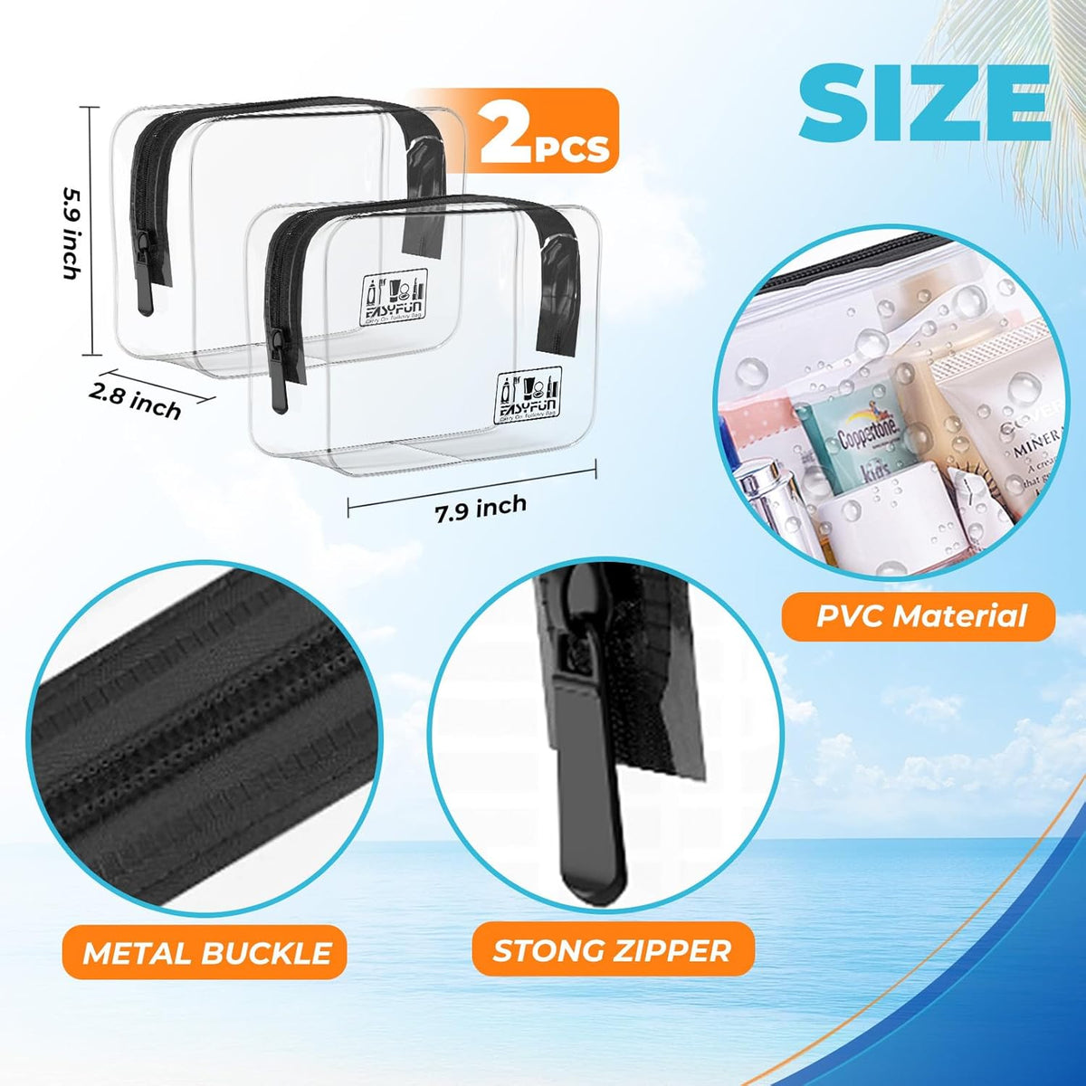 Toiletry Bag 2pcs TSA Approved Travel Clear Toiletry Bag for Men and Women Travel Accessories Quart Size Toiletries Cosmetic Pouch Makeup Bags