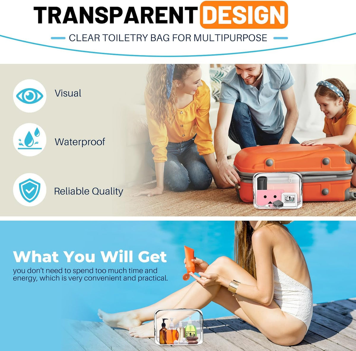 Toiletry Bag 2pcs TSA Approved Travel Clear Toiletry Bag for Men and Women Travel Accessories Quart Size Toiletries Cosmetic Pouch Makeup Bags