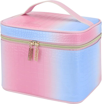 Makeup Bag Organizer Travel Toiletry Bag for Women, Water-resistant Cosmetic Bag for Girls, Travel Make Up Bag for Accessories Cosmetics Toiletries (Blue-Pink Gradient)
