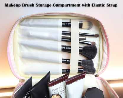 Makeup Bag Organizer Travel Toiletry Bag for Women, Water-resistant Cosmetic Bag for Girls, Travel Make Up Bag for Accessories Cosmetics Toiletries (Blue-Pink Gradient)