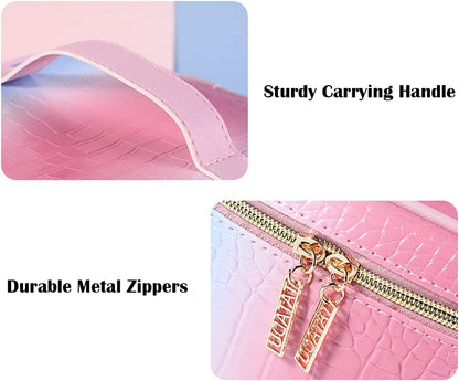 Makeup Bag Organizer Travel Toiletry Bag for Women, Water-resistant Cosmetic Bag for Girls, Travel Make Up Bag for Accessories Cosmetics Toiletries (Blue-Pink Gradient)
