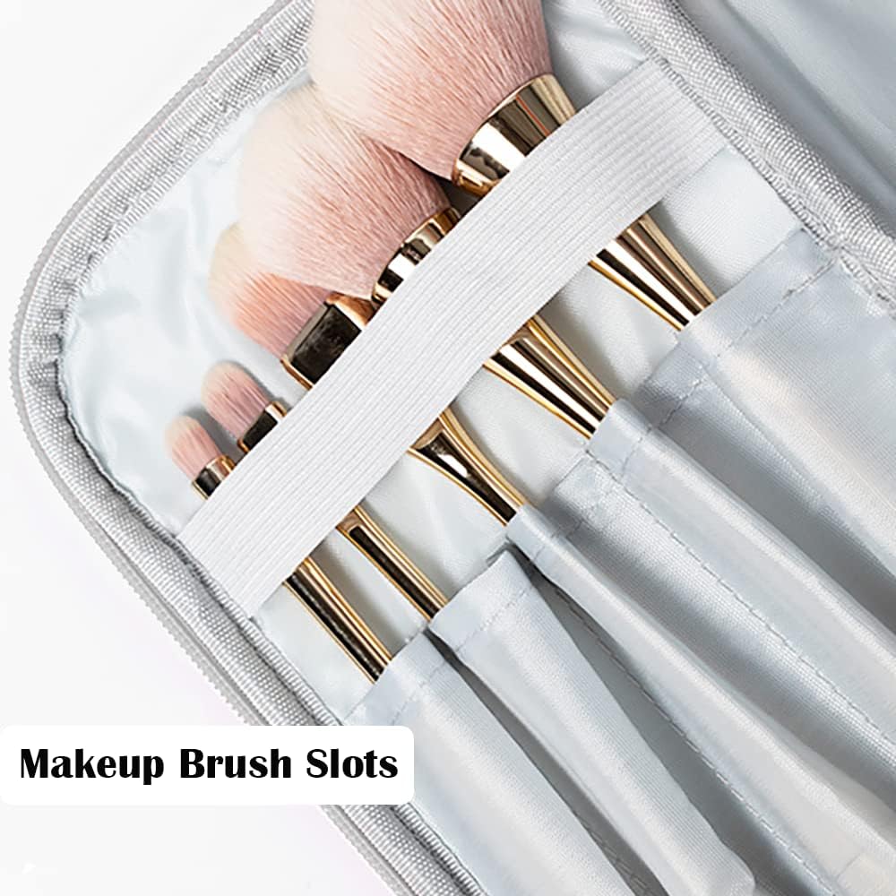 Makeup Bag Organizer Travel Toiletry Bag for Women, Water-resistant Cosmetic Bag for Girls, Travel Make Up Bag for Accessories Cosmetics Toiletries (Blue-Pink Gradient)