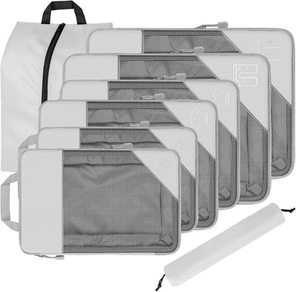 8 Set Compression Packing Cubes for Travel, Expandable Luggage Organizer with Shoe Bag & Laundry Bag - Lightweight Suitcase & Backpack Travel Essentials (Green)