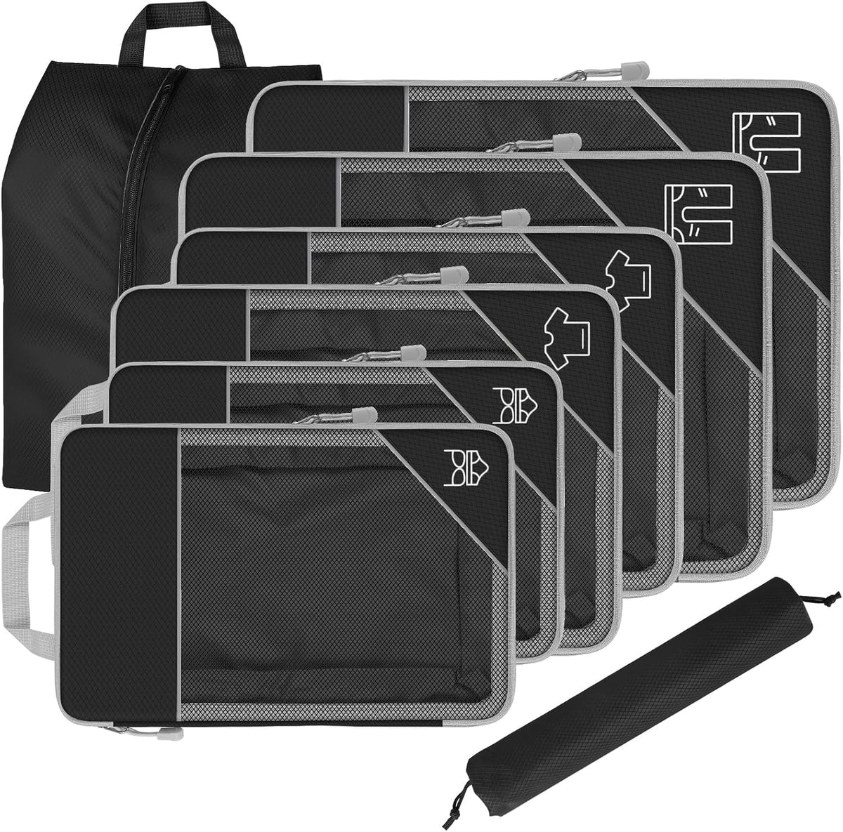 8 Set Compression Packing Cubes for Travel, Expandable Luggage Organizer with Shoe Bag & Laundry Bag - Lightweight Suitcase & Backpack Travel Essentials (Green)