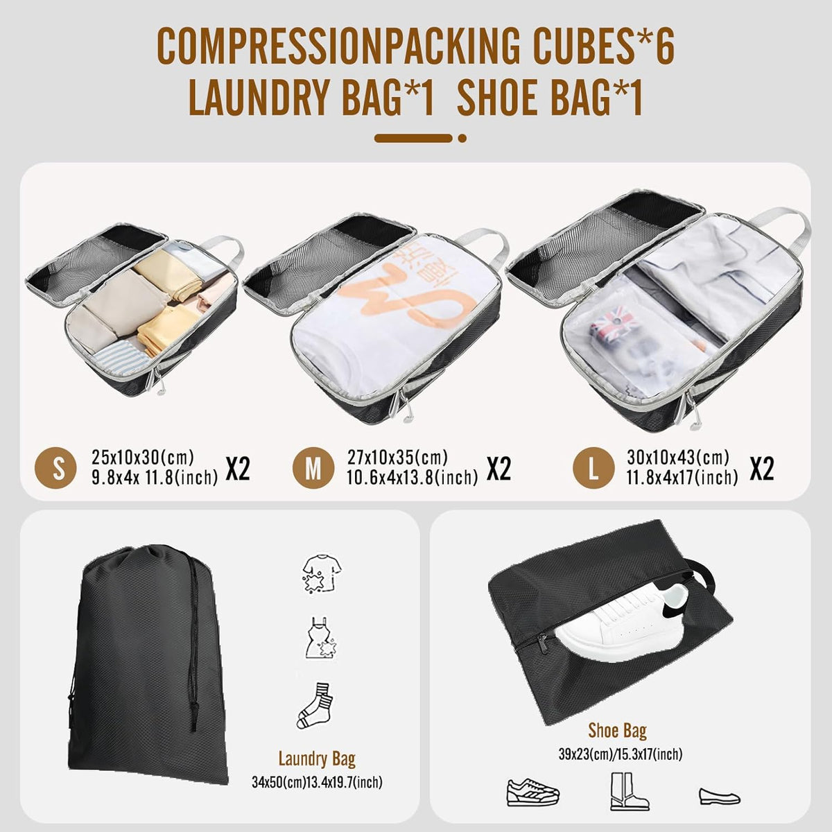 8 Set Compression Packing Cubes for Travel, Expandable Luggage Organizer with Shoe Bag & Laundry Bag - Lightweight Suitcase & Backpack Travel Essentials (Green)