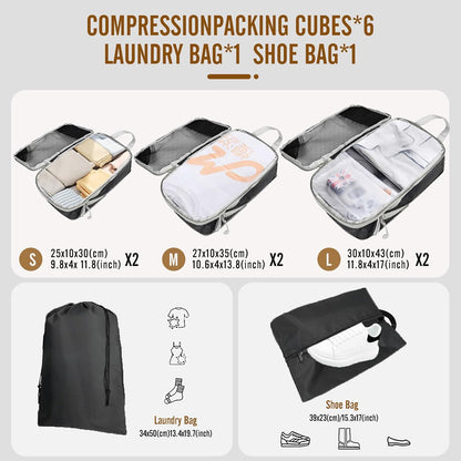 8 Set Compression Packing Cubes for Travel, Expandable Luggage Organizer with Shoe Bag & Laundry Bag - Lightweight Suitcase & Backpack Travel Essentials (Green)