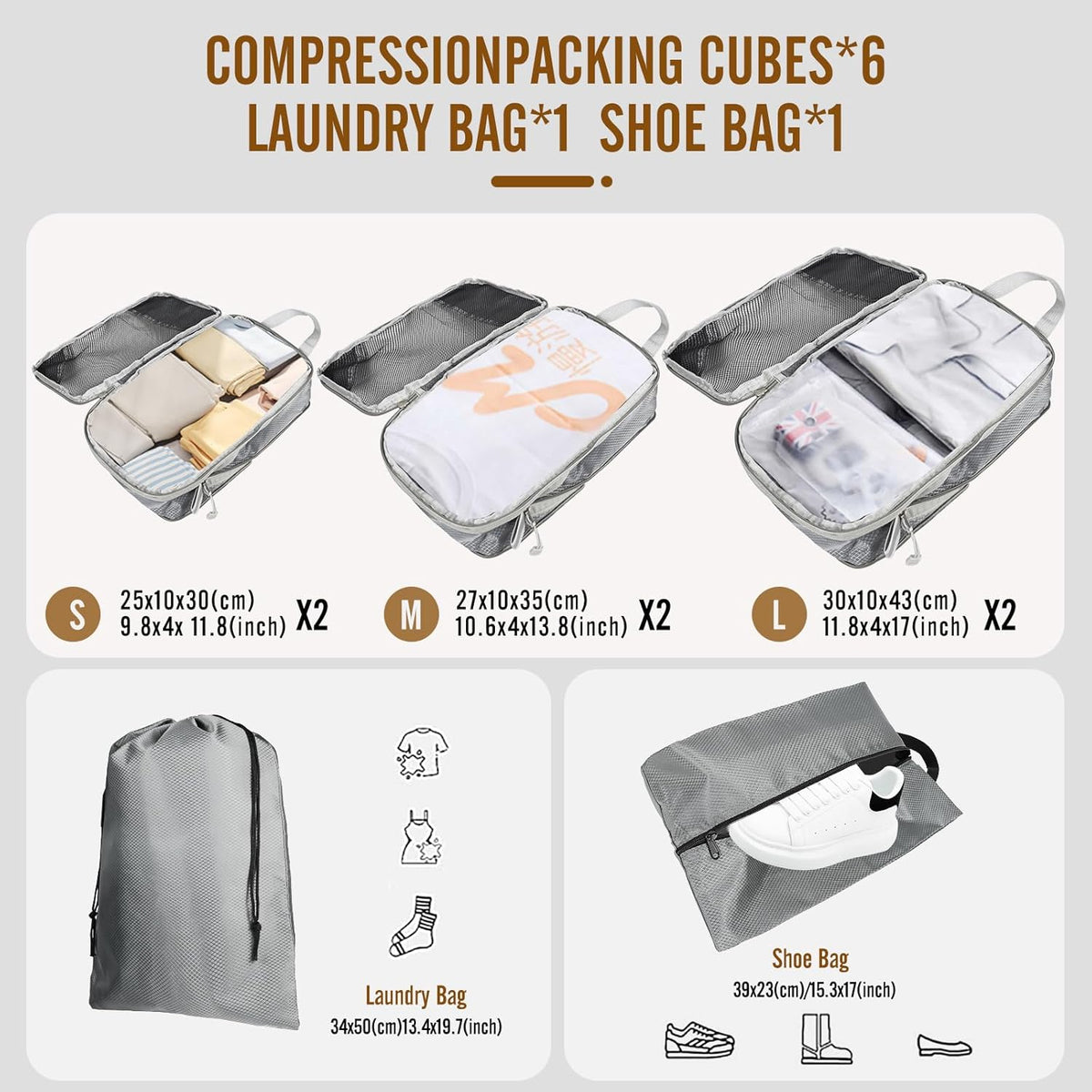 8 Set Compression Packing Cubes for Travel, Expandable Luggage Organizer with Shoe Bag & Laundry Bag - Lightweight Suitcase & Backpack Travel Essentials (Green)