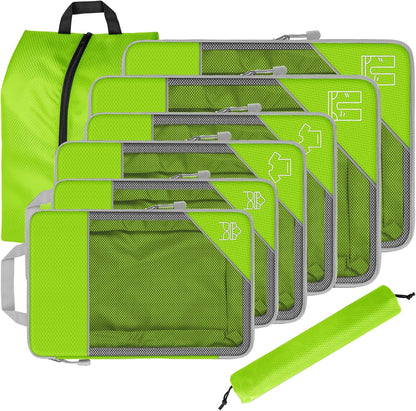 8 Set Compression Packing Cubes for Travel, Expandable Luggage Organizer with Shoe Bag & Laundry Bag - Lightweight Suitcase & Backpack Travel Essentials (Green)