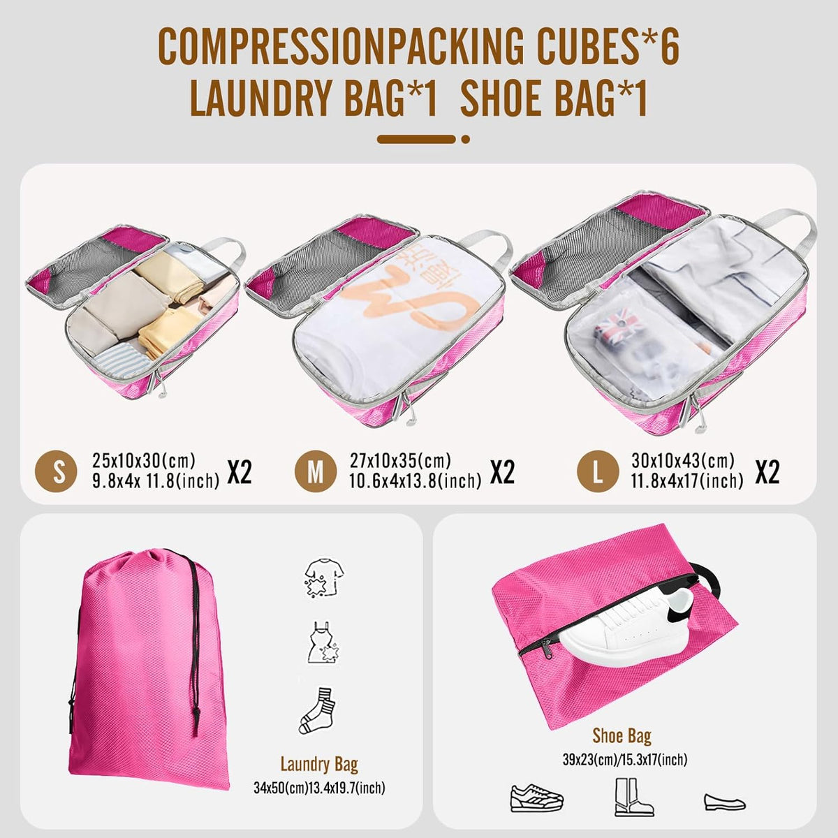 8 Set Compression Packing Cubes for Travel, Expandable Luggage Organizer with Shoe Bag & Laundry Bag - Lightweight Suitcase & Backpack Travel Essentials (Green)