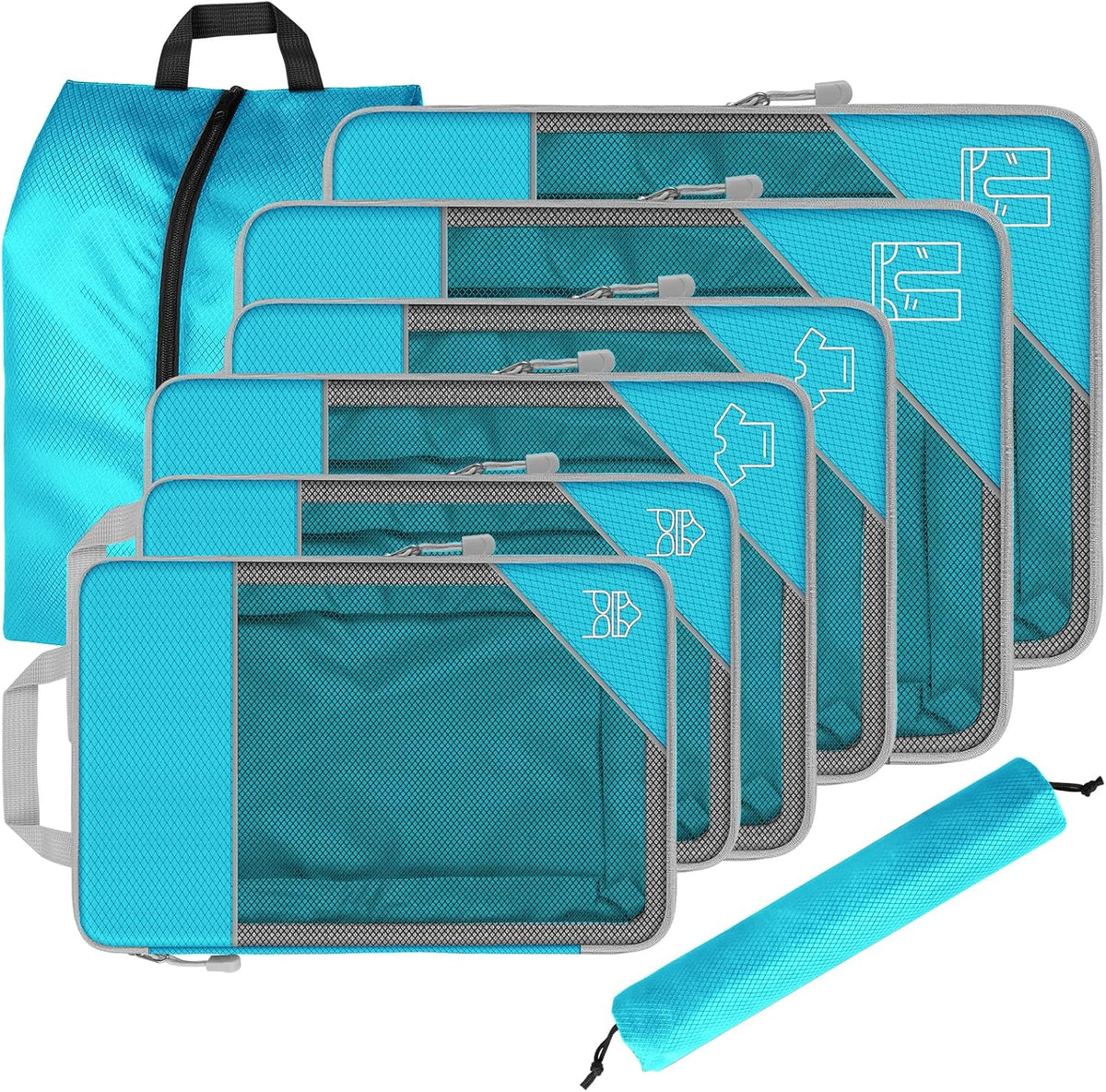 8 Set Compression Packing Cubes for Travel, Expandable Luggage Organizer with Shoe Bag & Laundry Bag - Lightweight Suitcase & Backpack Travel Essentials (Green)