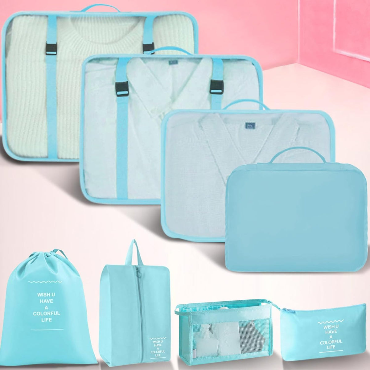 Packing Cubes 8 Set Travel Essentials for Carry on Luggage Organizers Bag Packing Cubes for Suitcases Travel Accessories (Macaron Green)