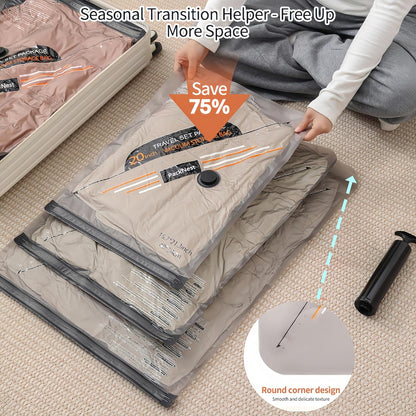 5 Pcs S Vacuum Travel Storage Bag Set with Manual Air Pump for Travel and Home Vacuum Compression Packaging Sealed Clothes, Blankets, Seasonal Storage