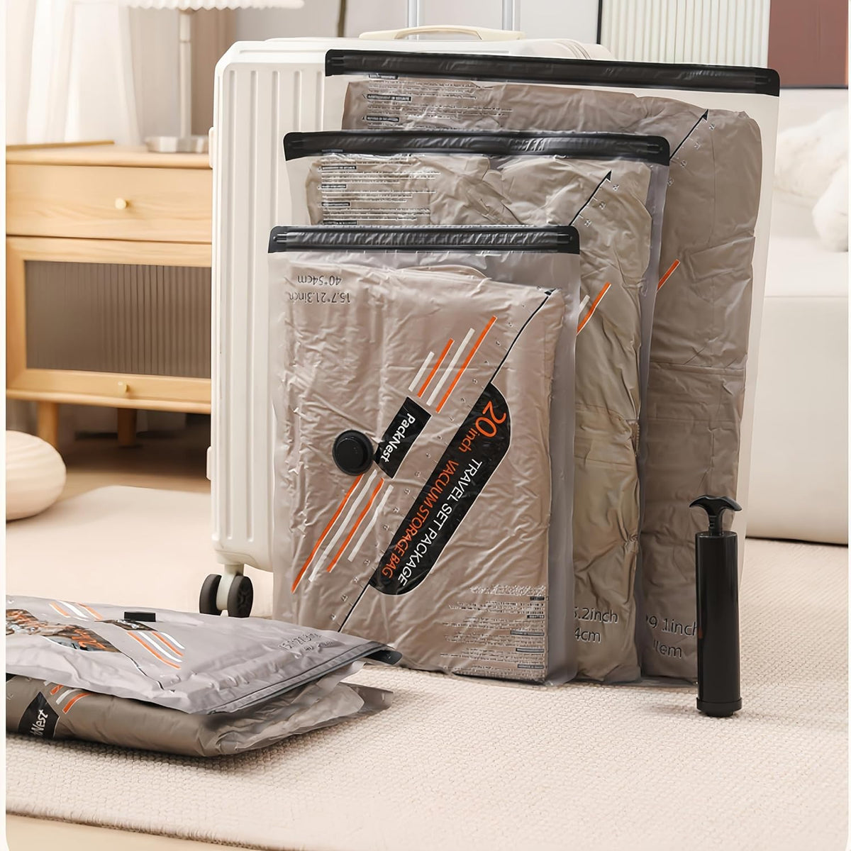 5 Pcs S Vacuum Travel Storage Bag Set with Manual Air Pump for Travel and Home Vacuum Compression Packaging Sealed Clothes, Blankets, Seasonal Storage