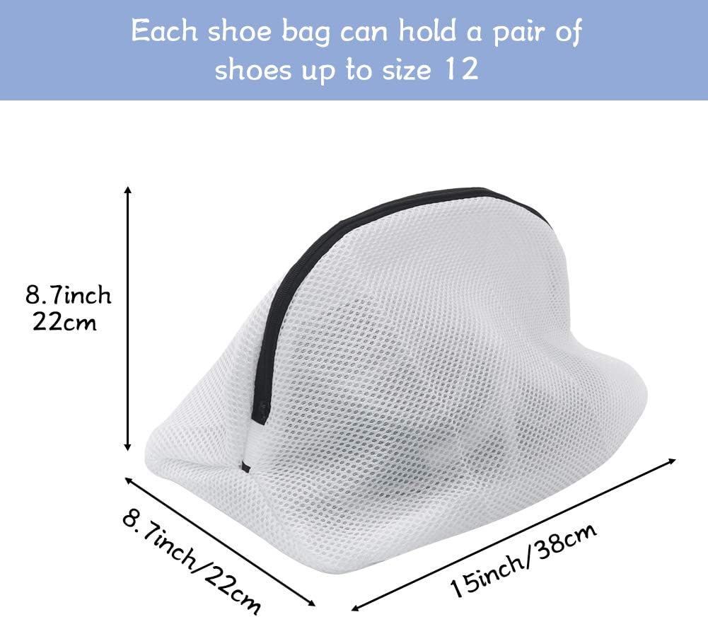 Shoe Washing Machine Bags, 3PCS Mesh Laundry Bags for Shoes, Sneakers, Trainers, Tennis Shoes, Slippers, Fit up to Men’s Size 12