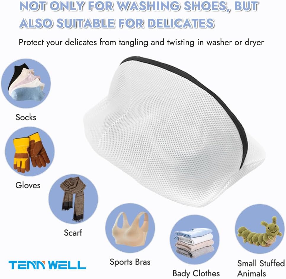 Shoe Washing Machine Bags, 3PCS Mesh Laundry Bags for Shoes, Sneakers, Trainers, Tennis Shoes, Slippers, Fit up to Men’s Size 12