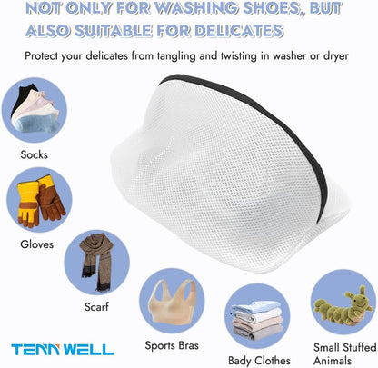 Shoe Washing Machine Bags, 3PCS Mesh Laundry Bags for Shoes, Sneakers, Trainers, Tennis Shoes, Slippers, Fit up to Men’s Size 12
