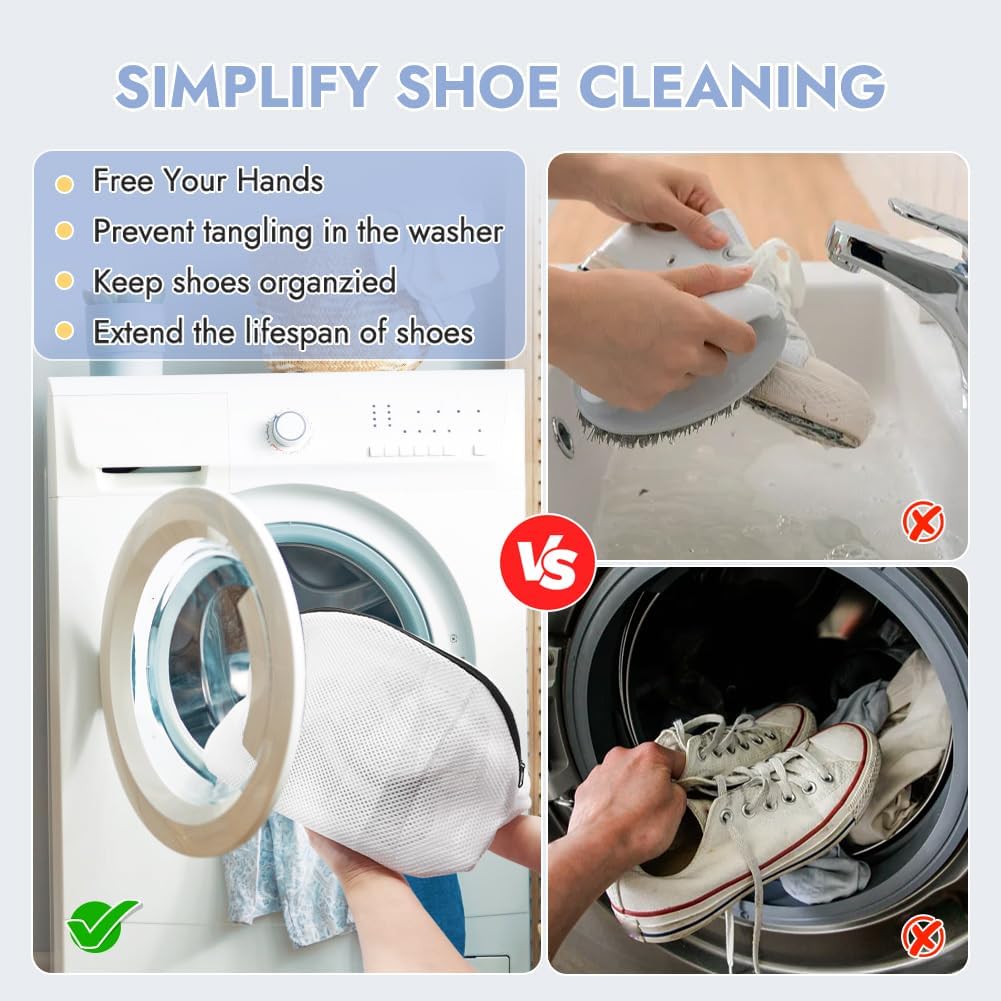 Shoe Washing Machine Bags, 3PCS Mesh Laundry Bags for Shoes, Sneakers, Trainers, Tennis Shoes, Slippers, Fit up to Men’s Size 12