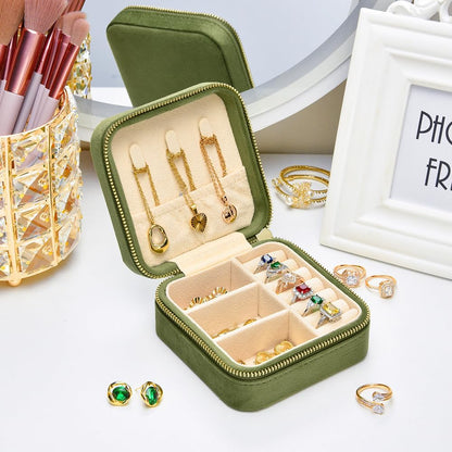 Small Travel Jewelry Case, Mini Tiny Plush Velvet Jewelry Box for Women and Girls, Pocket Size Jewelry holder organizer for Rings Earrings and Small Items(Avocado Green)