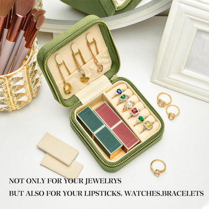 Small Travel Jewelry Case, Mini Tiny Plush Velvet Jewelry Box for Women and Girls, Pocket Size Jewelry holder organizer for Rings Earrings and Small Items(Avocado Green)