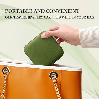 Small Travel Jewelry Case, Mini Tiny Plush Velvet Jewelry Box for Women and Girls, Pocket Size Jewelry holder organizer for Rings Earrings and Small Items(Avocado Green)