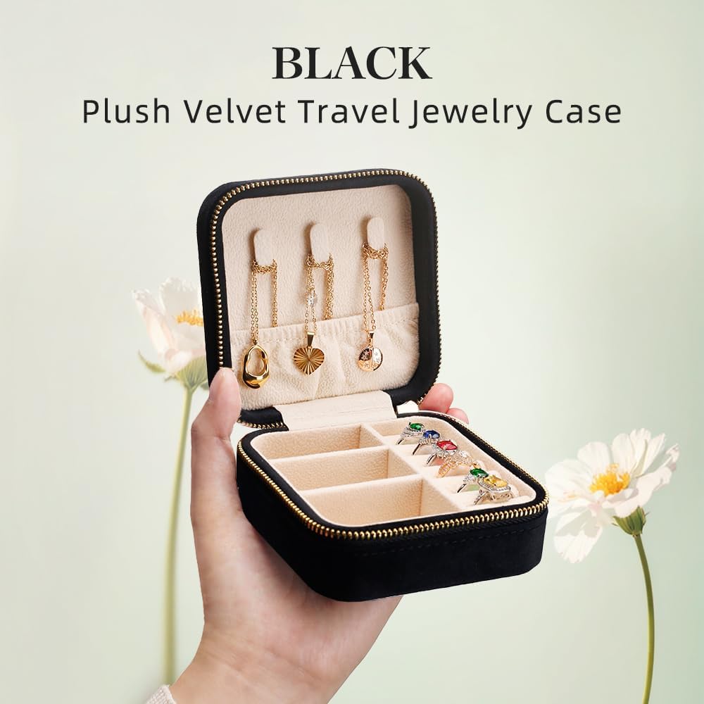 Small Travel Jewelry Case, Mini Tiny Plush Velvet Jewelry Box for Women and Girls, Pocket Size Jewelry holder organizer for Rings Earrings and Small Items(Avocado Green)