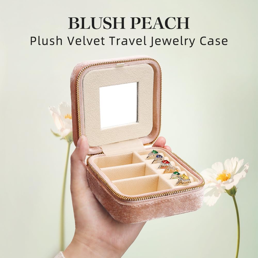 Small Travel Jewelry Case, Mini Tiny Plush Velvet Jewelry Box for Women and Girls, Pocket Size Jewelry holder organizer for Rings Earrings and Small Items(Avocado Green)