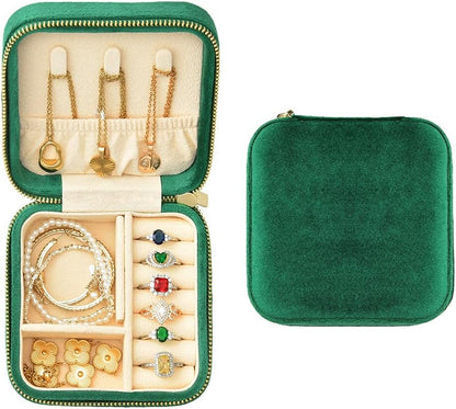 Small Travel Jewelry Case, Mini Tiny Plush Velvet Jewelry Box for Women and Girls, Pocket Size Jewelry holder organizer for Rings Earrings and Small Items(Avocado Green)