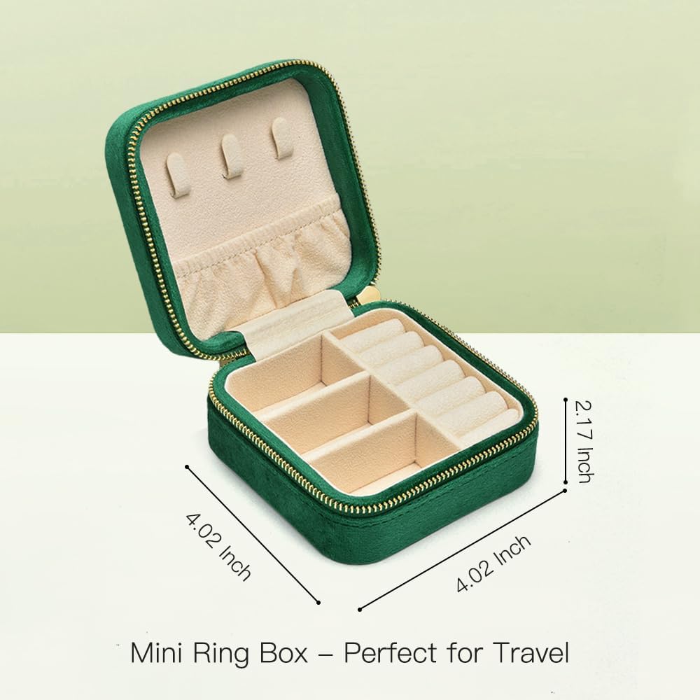 Small Travel Jewelry Case, Mini Tiny Plush Velvet Jewelry Box for Women and Girls, Pocket Size Jewelry holder organizer for Rings Earrings and Small Items(Avocado Green)