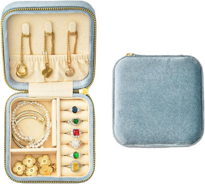 Small Travel Jewelry Case, Mini Tiny Plush Velvet Jewelry Box for Women and Girls, Pocket Size Jewelry holder organizer for Rings Earrings and Small Items(Avocado Green)