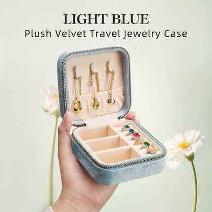Small Travel Jewelry Case, Mini Tiny Plush Velvet Jewelry Box for Women and Girls, Pocket Size Jewelry holder organizer for Rings Earrings and Small Items(Avocado Green)