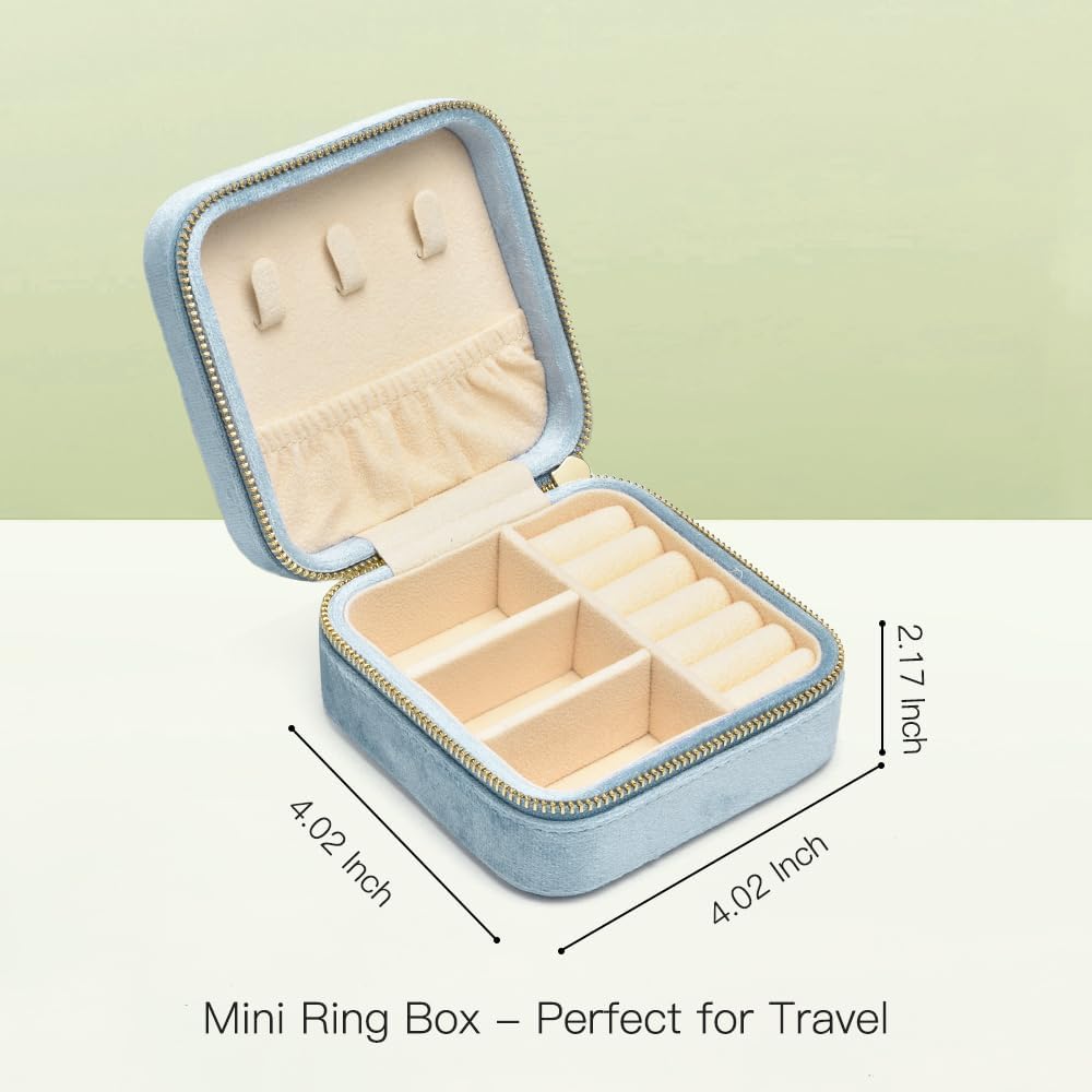 Small Travel Jewelry Case, Mini Tiny Plush Velvet Jewelry Box for Women and Girls, Pocket Size Jewelry holder organizer for Rings Earrings and Small Items(Avocado Green)