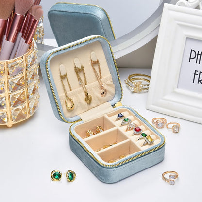 Small Travel Jewelry Case, Mini Tiny Plush Velvet Jewelry Box for Women and Girls, Pocket Size Jewelry holder organizer for Rings Earrings and Small Items(Avocado Green)