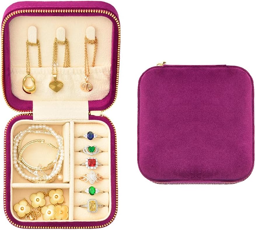 Small Travel Jewelry Case, Mini Tiny Plush Velvet Jewelry Box for Women and Girls, Pocket Size Jewelry holder organizer for Rings Earrings and Small Items(Avocado Green)