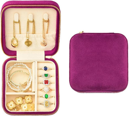Small Travel Jewelry Case, Mini Tiny Plush Velvet Jewelry Box for Women and Girls, Pocket Size Jewelry holder organizer for Rings Earrings and Small Items(Avocado Green)