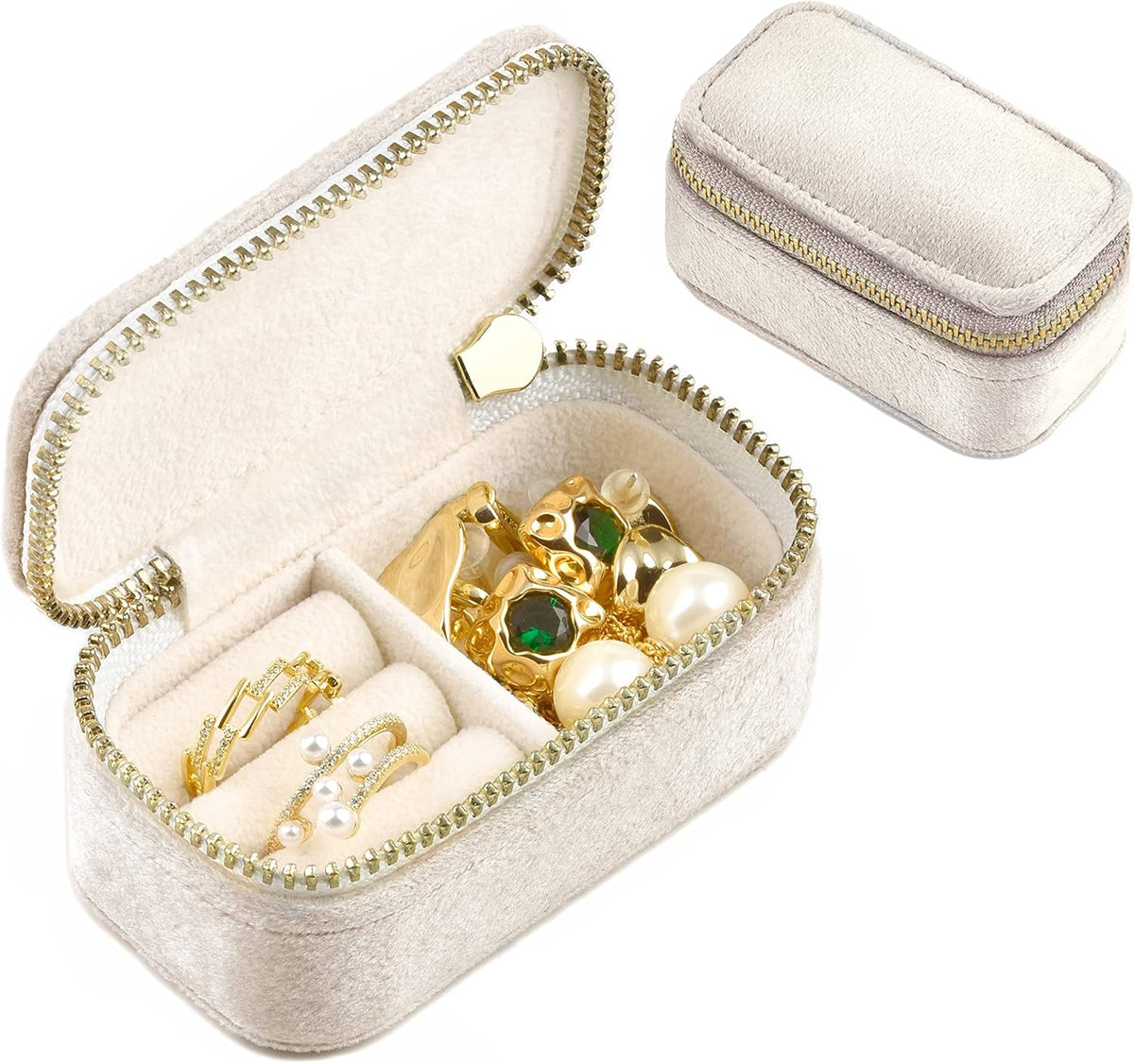 Small Travel Jewelry Case, Mini Tiny Plush Velvet Jewelry Box for Women and Girls, Pocket Size Jewelry holder organizer for Rings Earrings and Small Items(Avocado Green)