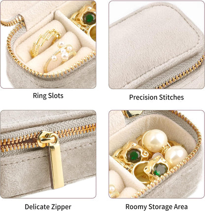 Small Travel Jewelry Case, Mini Tiny Plush Velvet Jewelry Box for Women and Girls, Pocket Size Jewelry holder organizer for Rings Earrings and Small Items(Avocado Green)