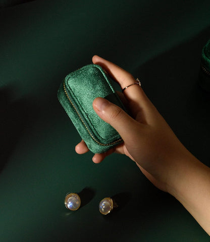 Small Travel Jewelry Case, Mini Tiny Plush Velvet Jewelry Box for Women and Girls, Pocket Size Jewelry holder organizer for Rings Earrings and Small Items(Avocado Green)