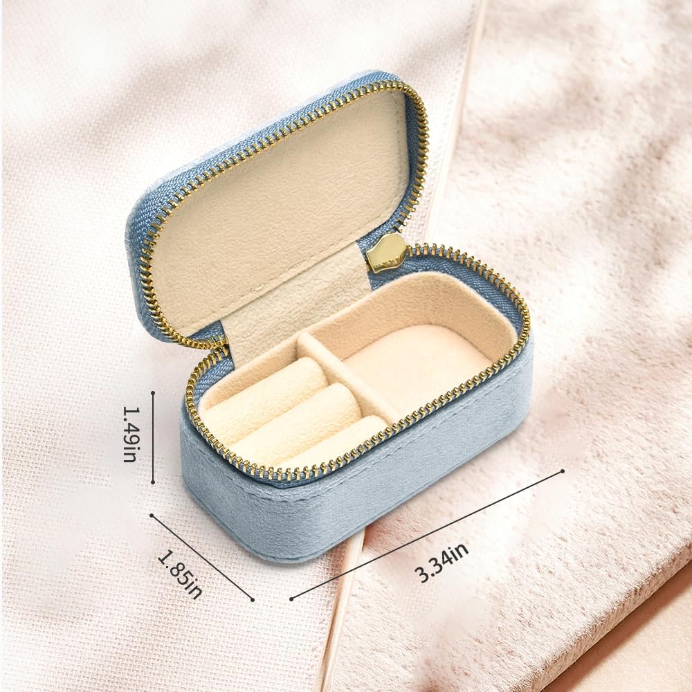 Small Travel Jewelry Case, Mini Tiny Plush Velvet Jewelry Box for Women and Girls, Pocket Size Jewelry holder organizer for Rings Earrings and Small Items(Avocado Green)