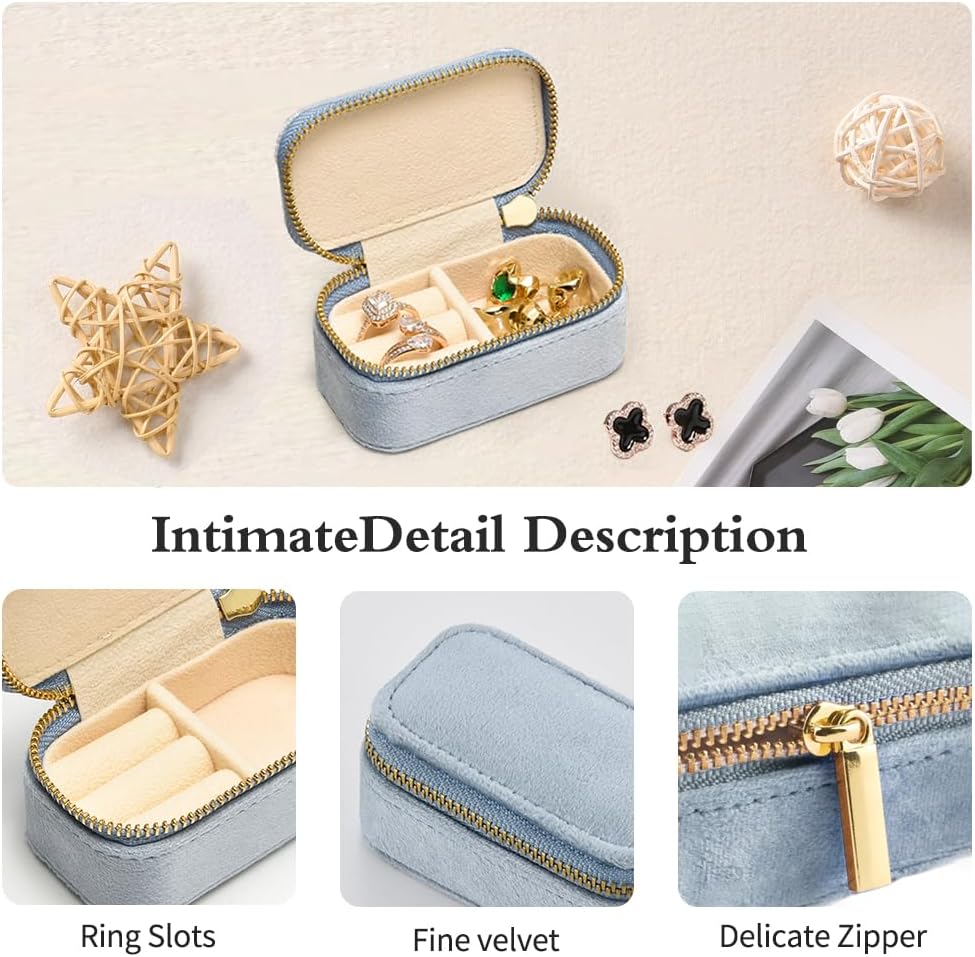 Small Travel Jewelry Case, Mini Tiny Plush Velvet Jewelry Box for Women and Girls, Pocket Size Jewelry holder organizer for Rings Earrings and Small Items(Avocado Green)