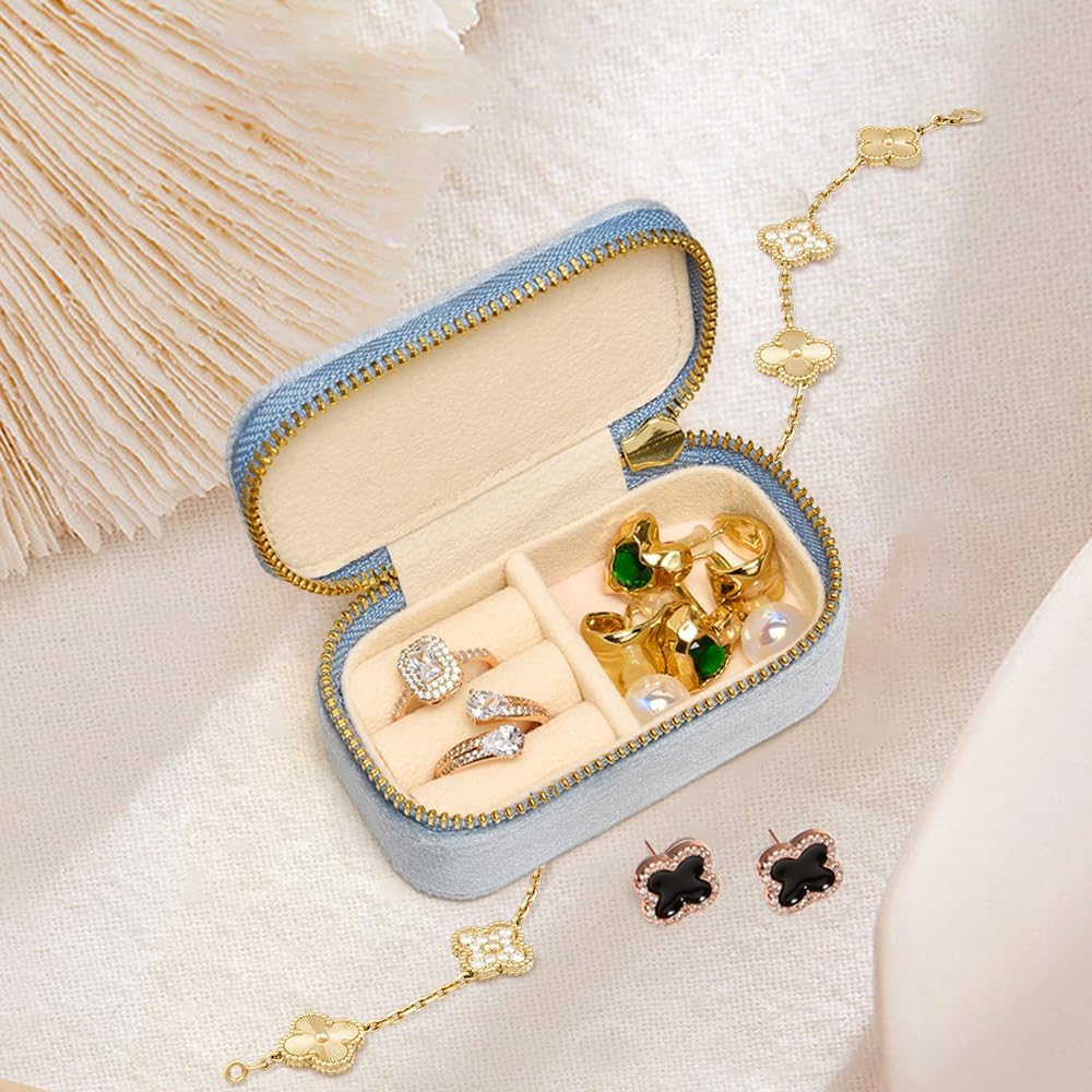 Small Travel Jewelry Case, Mini Tiny Plush Velvet Jewelry Box for Women and Girls, Pocket Size Jewelry holder organizer for Rings Earrings and Small Items(Avocado Green)