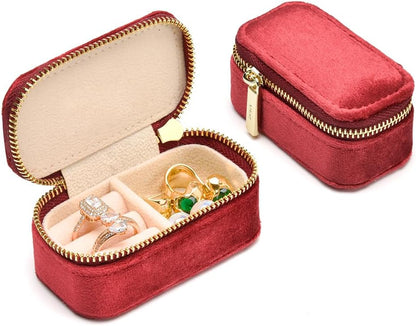 Small Travel Jewelry Case, Mini Tiny Plush Velvet Jewelry Box for Women and Girls, Pocket Size Jewelry holder organizer for Rings Earrings and Small Items(Avocado Green)