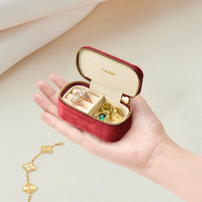 Small Travel Jewelry Case, Mini Tiny Plush Velvet Jewelry Box for Women and Girls, Pocket Size Jewelry holder organizer for Rings Earrings and Small Items(Avocado Green)