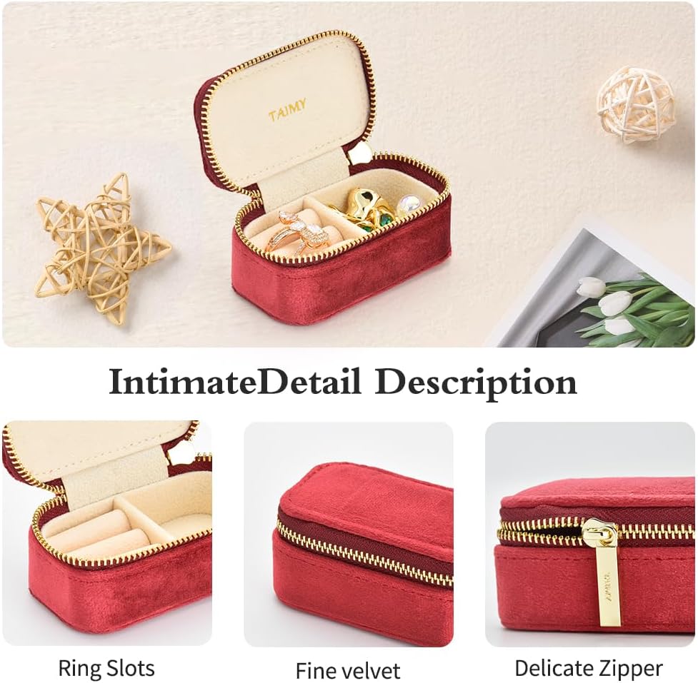 Small Travel Jewelry Case, Mini Tiny Plush Velvet Jewelry Box for Women and Girls, Pocket Size Jewelry holder organizer for Rings Earrings and Small Items(Avocado Green)