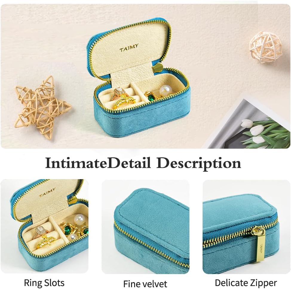 Small Travel Jewelry Case, Mini Tiny Plush Velvet Jewelry Box for Women and Girls, Pocket Size Jewelry holder organizer for Rings Earrings and Small Items(Avocado Green)