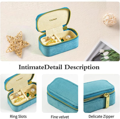 Small Travel Jewelry Case, Mini Tiny Plush Velvet Jewelry Box for Women and Girls, Pocket Size Jewelry holder organizer for Rings Earrings and Small Items(Avocado Green)