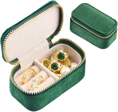 Small Travel Jewelry Case, Mini Tiny Plush Velvet Jewelry Box for Women and Girls, Pocket Size Jewelry holder organizer for Rings Earrings and Small Items(Avocado Green)